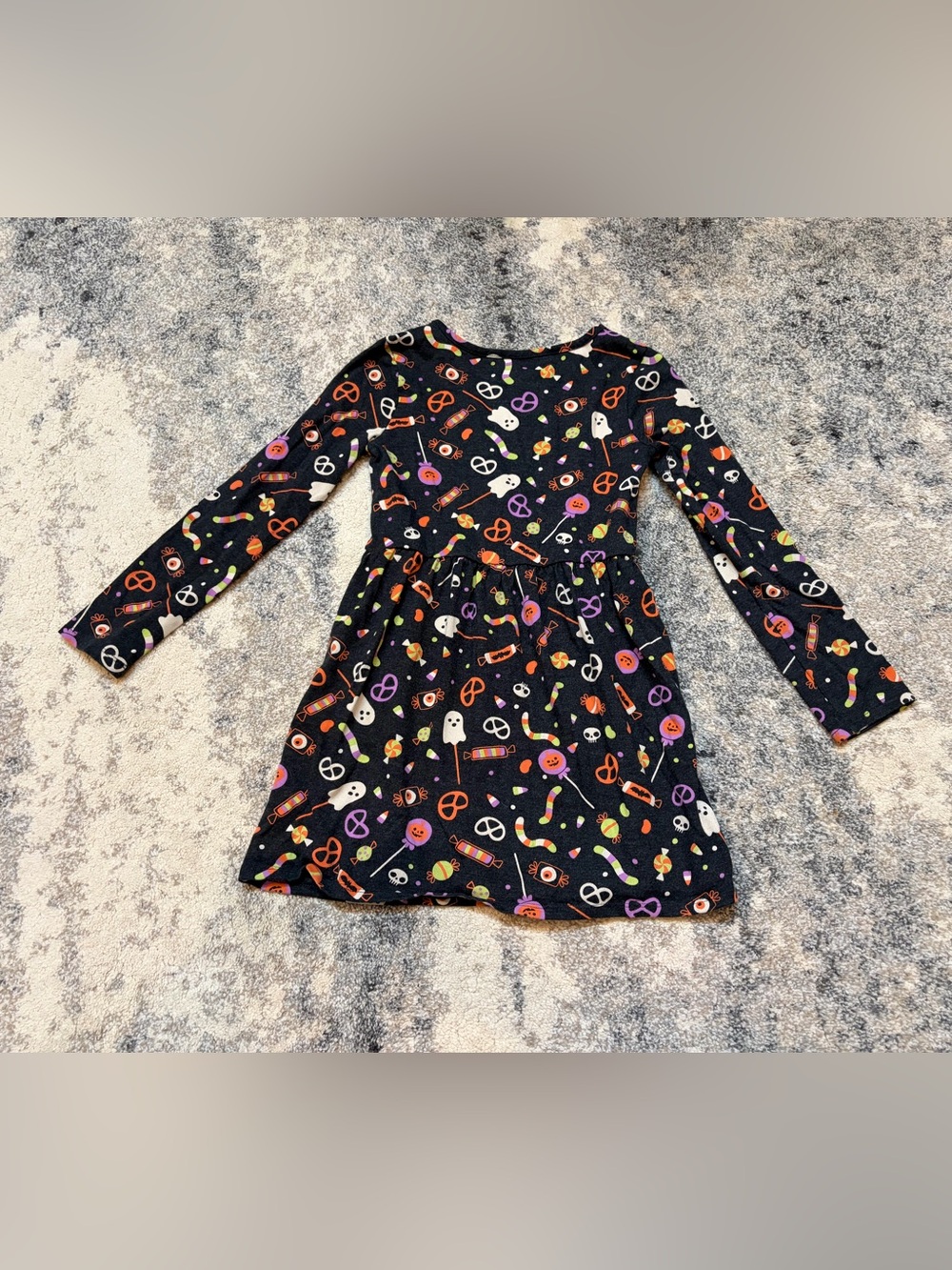 Cat & Jack Black Halloween Candy Print Long-Sleeve Kids Dress - Picture 3 of 4